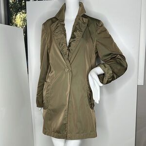 Les Copains Sz 48 Khaki Metallic Nylon Lightweight Front Button Jacket - Italy